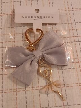 Bow and ballerina Bag Charm With Heart Clasp